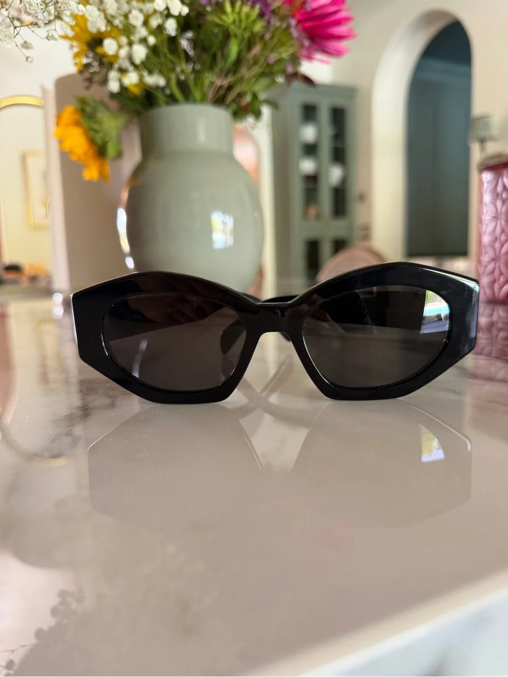 Celine Black Geometric Sunglasses with Silver Logo - Picture 6 of 6